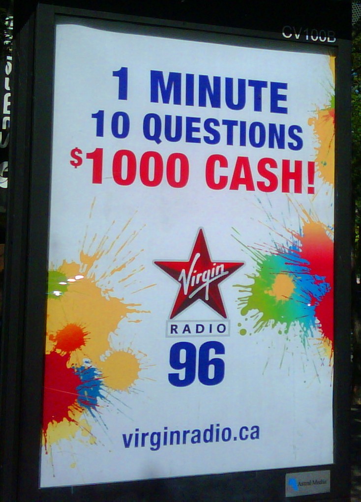Publicité Affiche Virgin Radio Une affiche grand format partout à Montréal. Du bilinguisme non permis par la loi.